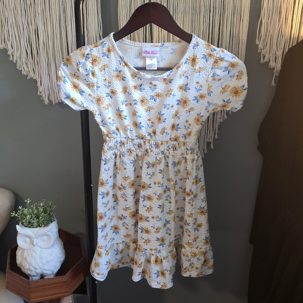 Girls Sunflower Floral Dress Smocked Waist Size 10
